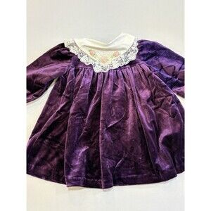 USA Vintage Toddler Girls 3T Purple Velv White Guipure Lace Collar Holiday Dress
